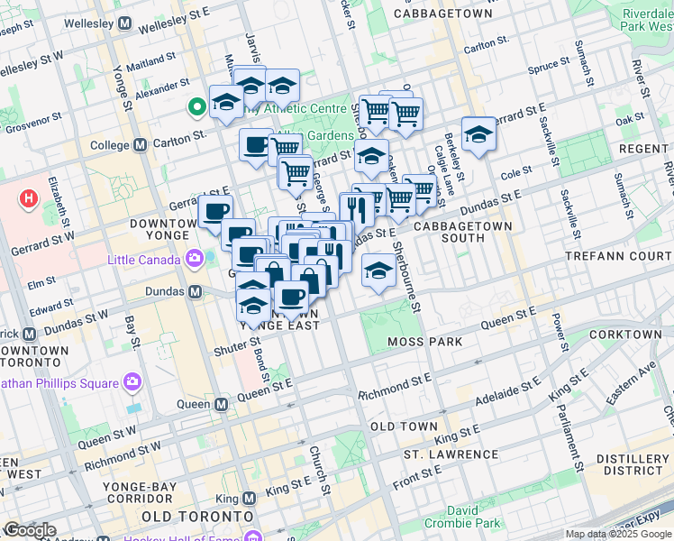 map of restaurants, bars, coffee shops, grocery stores, and more near in Toronto