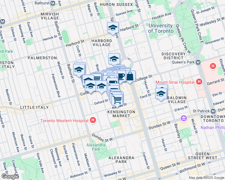 map of restaurants, bars, coffee shops, grocery stores, and more near 282 Augusta Avenue in Toronto