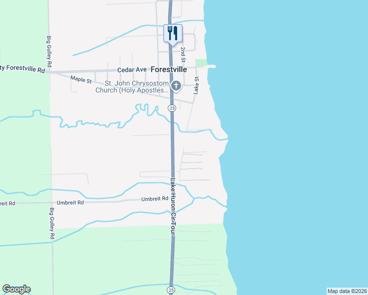 map of restaurants, bars, coffee shops, grocery stores, and more near 7950 South Lake Street in Forestville