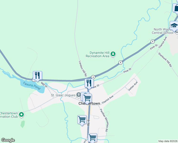 map of restaurants, bars, coffee shops, grocery stores, and more near 19 Landon Hill Road in Chestertown