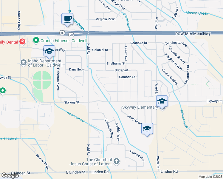 map of restaurants, bars, coffee shops, grocery stores, and more near 11832 Alliance Street in Caldwell