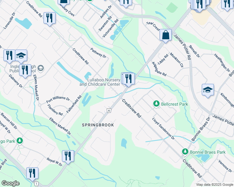 map of restaurants, bars, coffee shops, grocery stores, and more near 9020 Creditview Road in Brampton