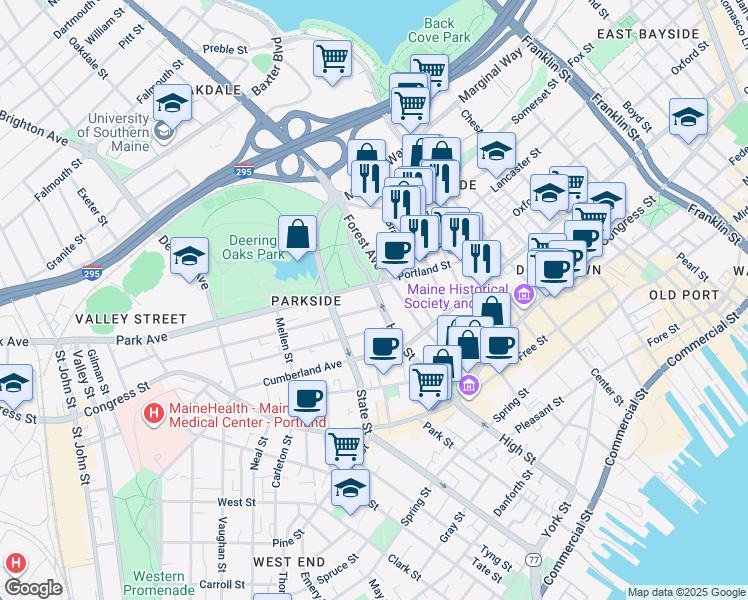 map of restaurants, bars, coffee shops, grocery stores, and more near in Portland