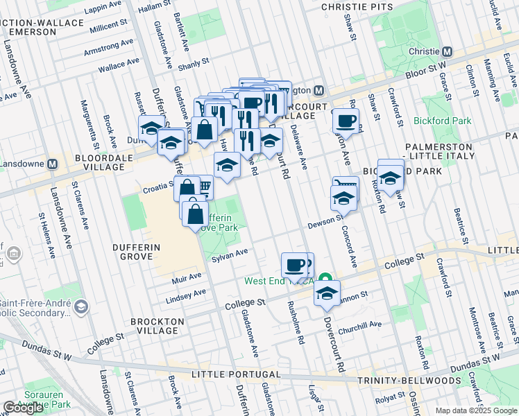 map of restaurants, bars, coffee shops, grocery stores, and more near in Toronto