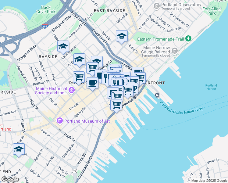 map of restaurants, bars, coffee shops, grocery stores, and more near in Portland