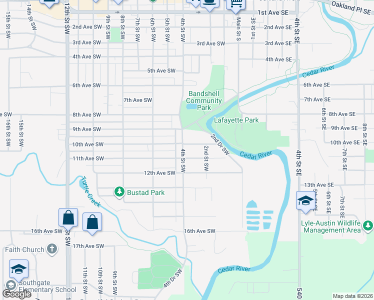 map of restaurants, bars, coffee shops, grocery stores, and more near 415 10th Avenue Southwest in Austin