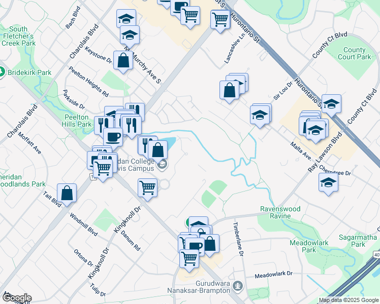 map of restaurants, bars, coffee shops, grocery stores, and more near 7897 McLaughlin Road in Brampton