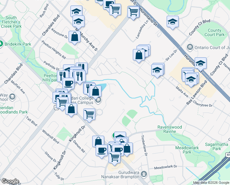 map of restaurants, bars, coffee shops, grocery stores, and more near 7897 McLaughlin Road in Brampton