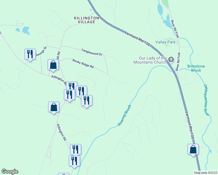 map of restaurants, bars, coffee shops, grocery stores, and more near 573 Tanglewood Drive in Killington