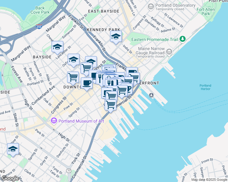 map of restaurants, bars, coffee shops, grocery stores, and more near in Portland