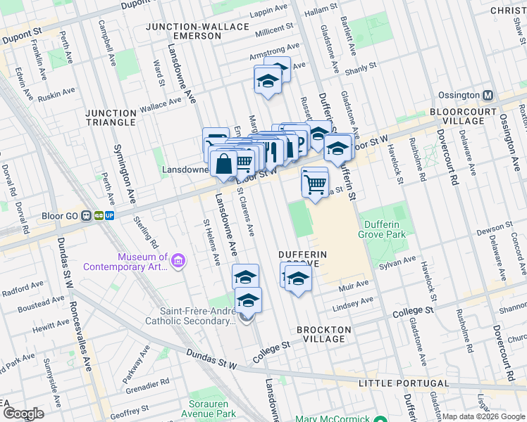 map of restaurants, bars, coffee shops, grocery stores, and more near 290 Margueretta Street in Toronto