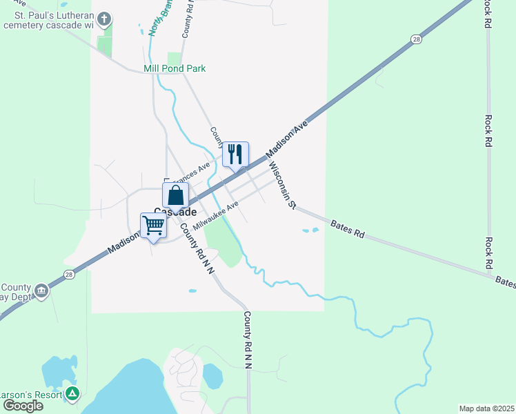 map of restaurants, bars, coffee shops, grocery stores, and more near 509 Milwaukee Avenue in Cascade