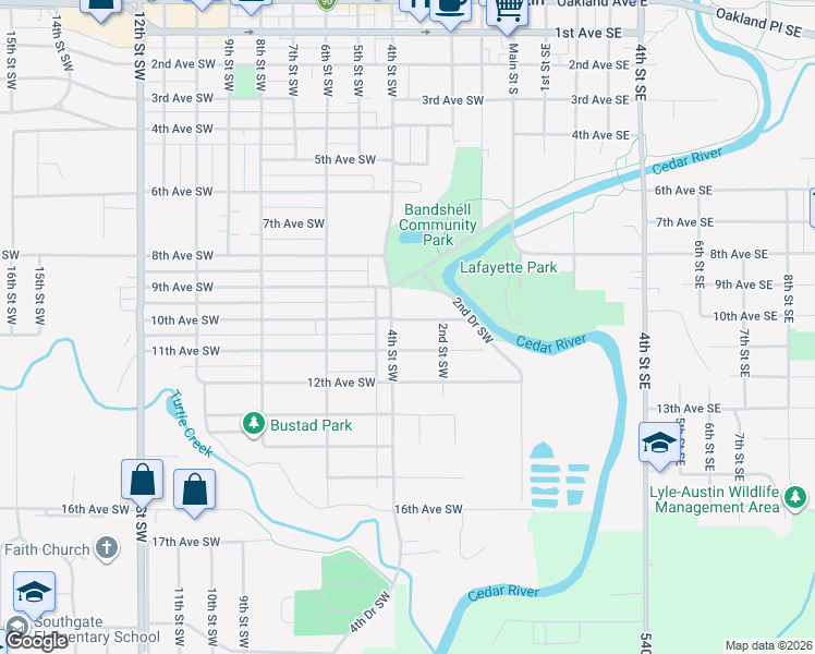 map of restaurants, bars, coffee shops, grocery stores, and more near 415 10th Avenue Southwest in Austin