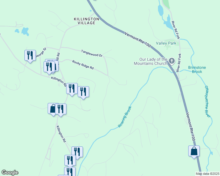map of restaurants, bars, coffee shops, grocery stores, and more near 573 Tanglewood Drive in Killington