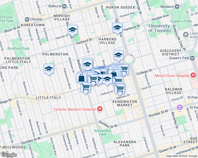 map of restaurants, bars, coffee shops, grocery stores, and more near in Toronto