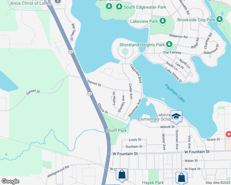 map of restaurants, bars, coffee shops, grocery stores, and more near 1605 Sunset Street in Albert Lea