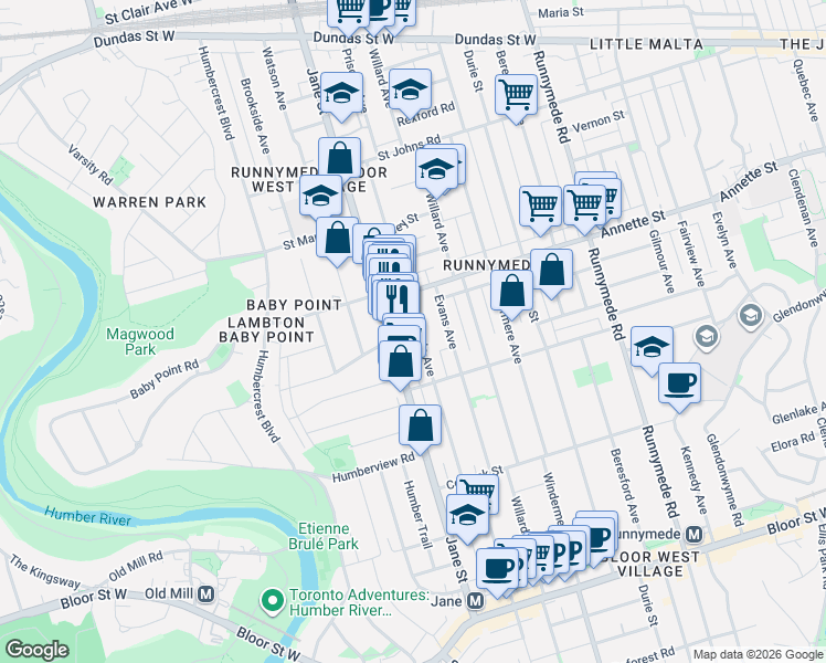 map of restaurants, bars, coffee shops, grocery stores, and more near 474 Armadale Avenue in Toronto