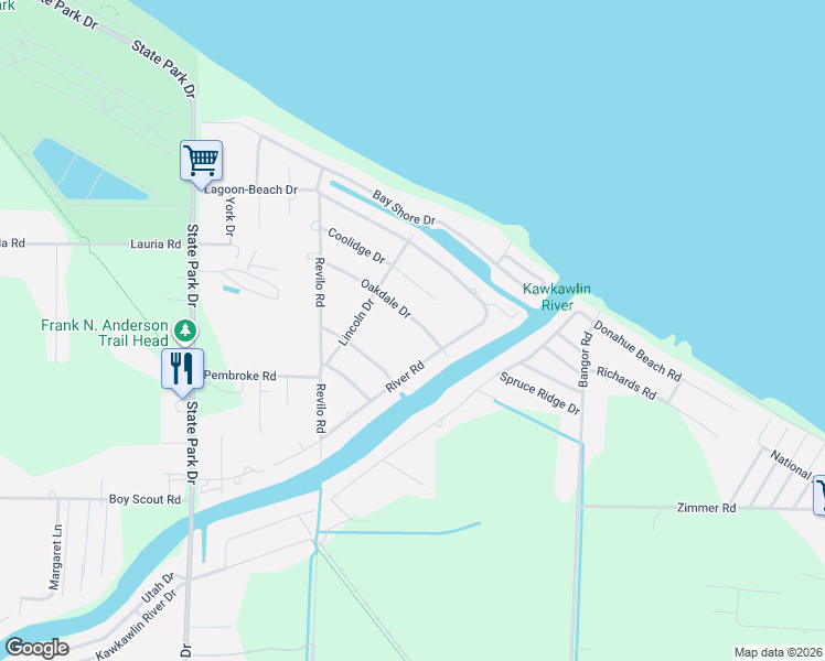 map of restaurants, bars, coffee shops, grocery stores, and more near 276 Oakdale Drive in Bay City