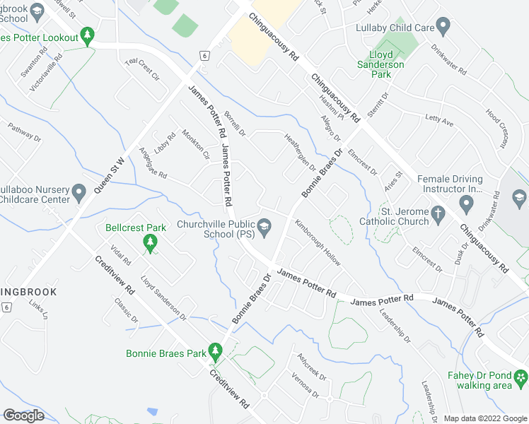 map of restaurants, bars, coffee shops, grocery stores, and more near 2 Washington Court in Brampton