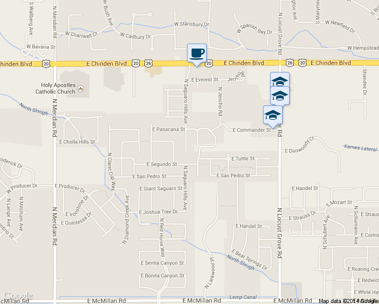map of restaurants, bars, coffee shops, grocery stores, and more near 5822 North Saguaro Hills Place in Meridian