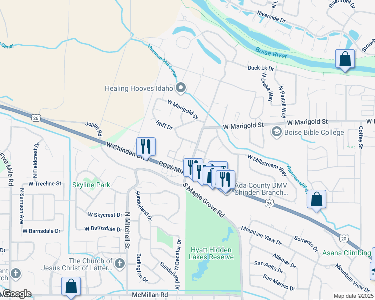 map of restaurants, bars, coffee shops, grocery stores, and more near 5807 North Garrett Street in Garden City