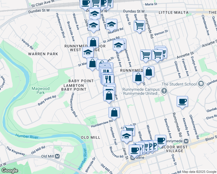 map of restaurants, bars, coffee shops, grocery stores, and more near in Toronto