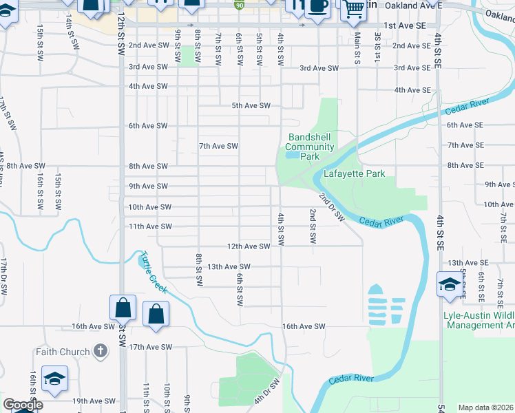 map of restaurants, bars, coffee shops, grocery stores, and more near 607 10th Avenue Southwest in Austin