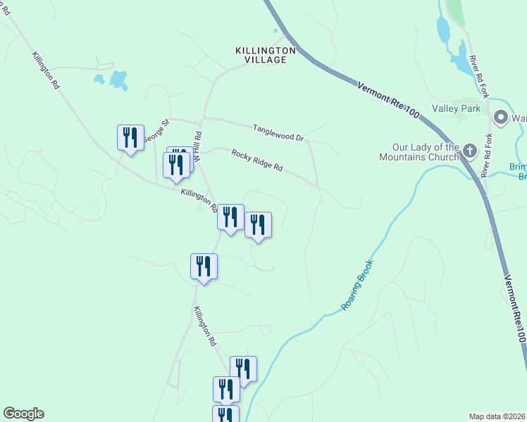 map of restaurants, bars, coffee shops, grocery stores, and more near 194 Weathervane Drive in Killington