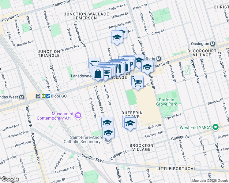 map of restaurants, bars, coffee shops, grocery stores, and more near 300 Margueretta Street in Toronto