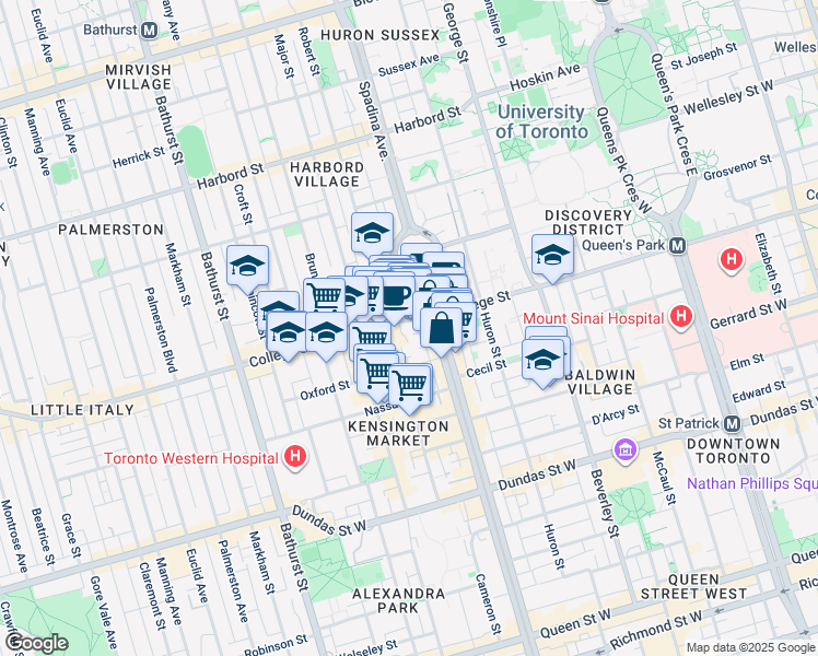 map of restaurants, bars, coffee shops, grocery stores, and more near in Toronto