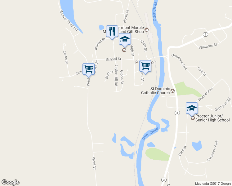 map of restaurants, bars, coffee shops, grocery stores, and more near 44 Taylor Hill Road in Proctor