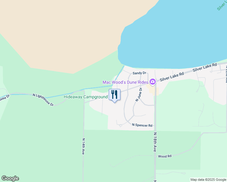 map of restaurants, bars, coffee shops, grocery stores, and more near 9642 Silver Lake Road in Mears
