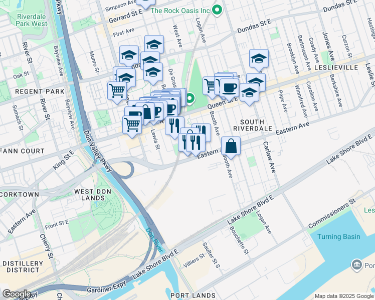 map of restaurants, bars, coffee shops, grocery stores, and more near 7 Dibble Street in Toronto