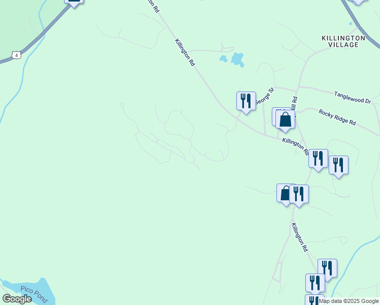 map of restaurants, bars, coffee shops, grocery stores, and more near 492 Woods Lane in Killington