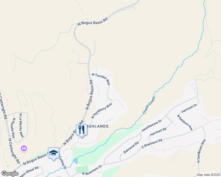 map of restaurants, bars, coffee shops, grocery stores, and more near 4536 North Torridon Way in Boise
