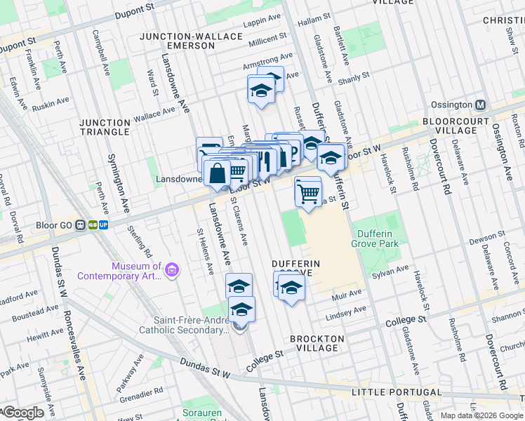 map of restaurants, bars, coffee shops, grocery stores, and more near 305 Margueretta Street in Toronto