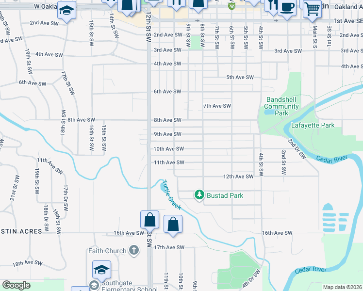 map of restaurants, bars, coffee shops, grocery stores, and more near 1010 10th Avenue Southwest in Austin