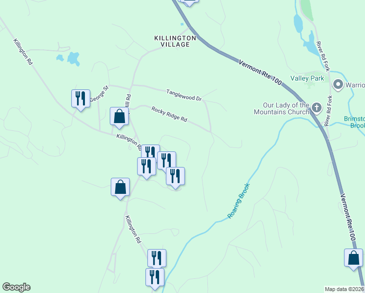 map of restaurants, bars, coffee shops, grocery stores, and more near 194 Weathervane Drive in Killington