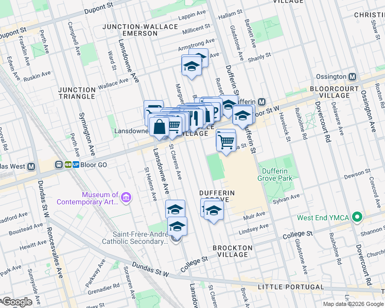 map of restaurants, bars, coffee shops, grocery stores, and more near 305 Margueretta Street in Toronto