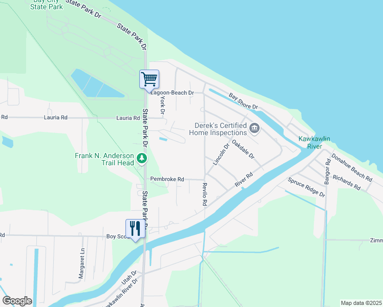map of restaurants, bars, coffee shops, grocery stores, and more near 504 Revilo Road in Bay City
