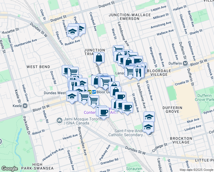 map of restaurants, bars, coffee shops, grocery stores, and more near 35 Dekoven Mews in Toronto