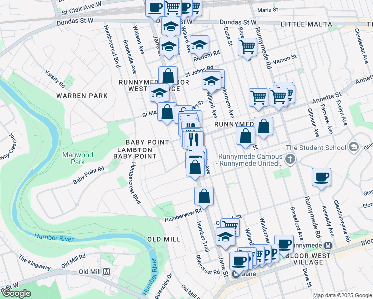 map of restaurants, bars, coffee shops, grocery stores, and more near in Toronto