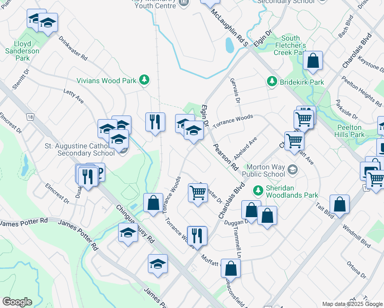 map of restaurants, bars, coffee shops, grocery stores, and more near in Brampton