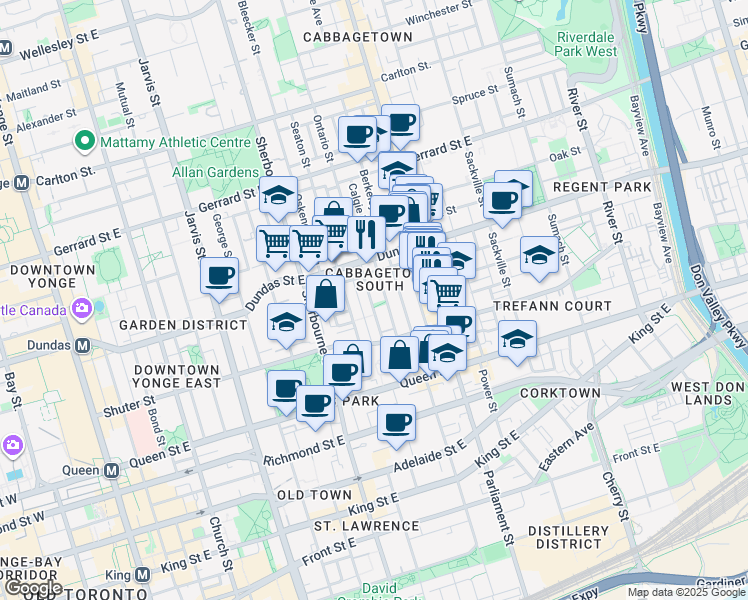 map of restaurants, bars, coffee shops, grocery stores, and more near 237 Ontario Street in Toronto