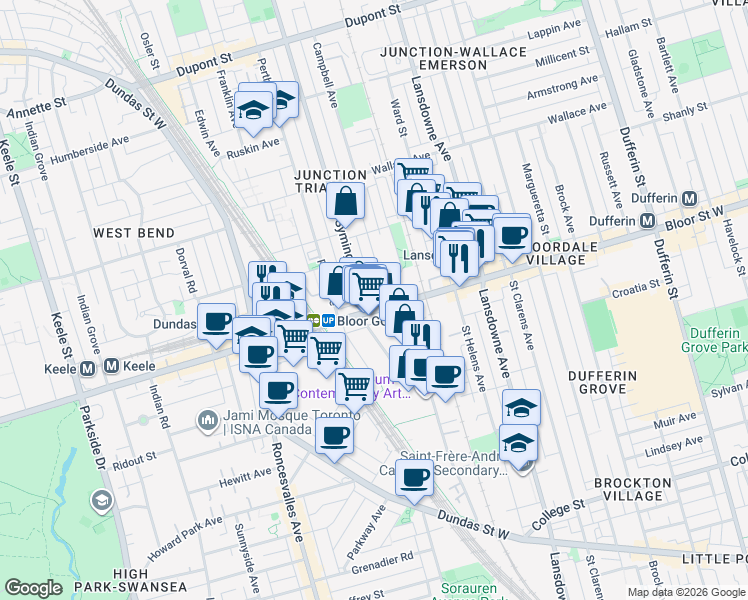 map of restaurants, bars, coffee shops, grocery stores, and more near 35 Dekoven Mews in Toronto