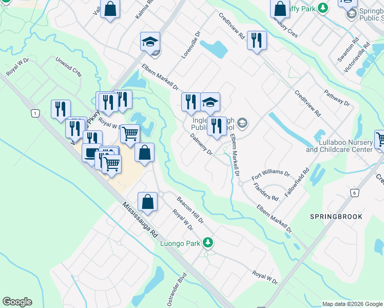 map of restaurants, bars, coffee shops, grocery stores, and more near 9 Cannington Crescent in Brampton