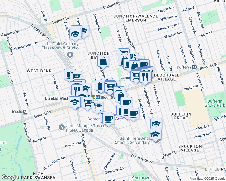 map of restaurants, bars, coffee shops, grocery stores, and more near 31 Dekoven Mews in Toronto