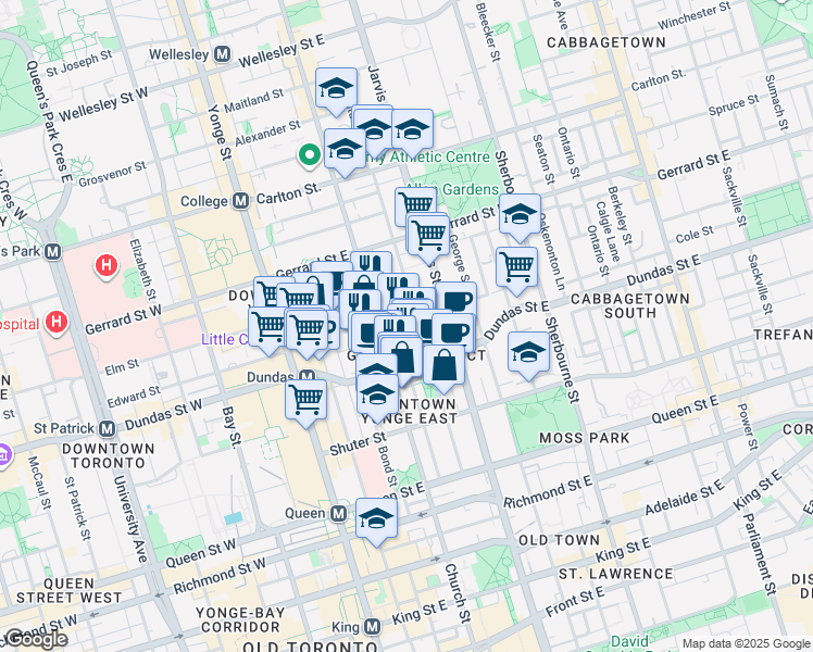 map of restaurants, bars, coffee shops, grocery stores, and more near in Toronto