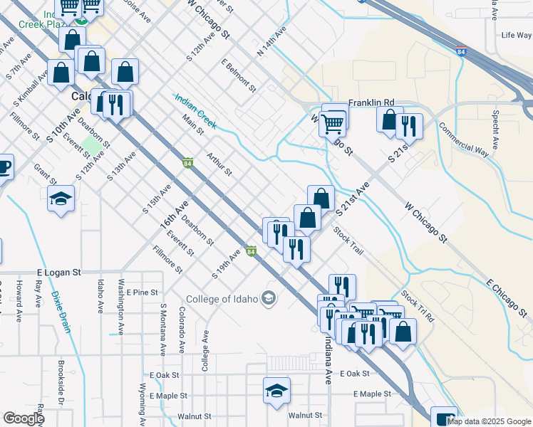 map of restaurants, bars, coffee shops, grocery stores, and more near 210 South 19th Avenue in Caldwell