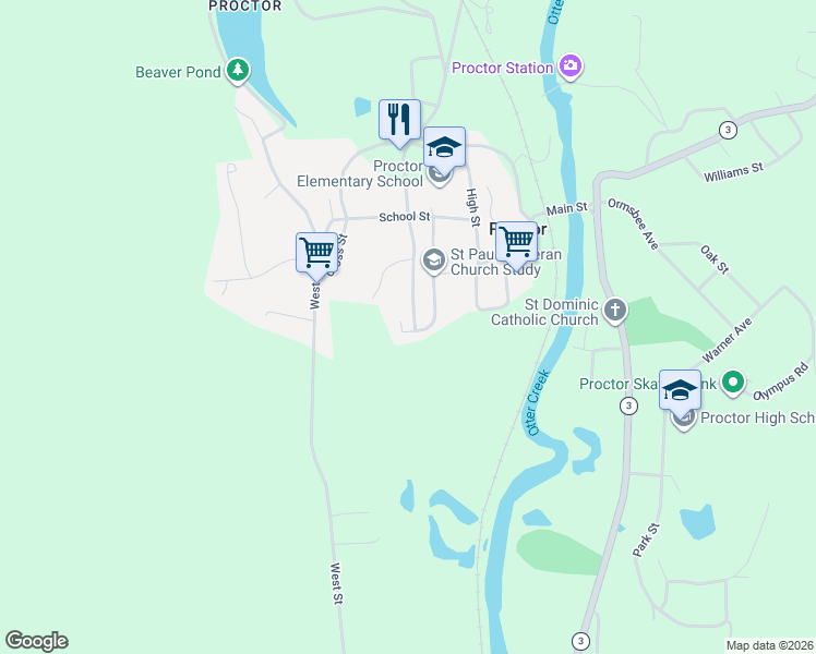 map of restaurants, bars, coffee shops, grocery stores, and more near 44 Taylor Hill Road in Proctor